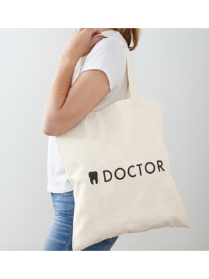 Giftora Doktor - Diş Hekimi Tasarımlı Ham Bez Omuz Çantası