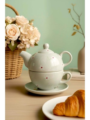 Su Yeşili Papatya Amore 4 Parça Demlik & Fincan Seti