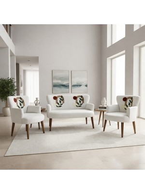 Azra Mobilya Punch Dokuma Çay Seti Koltuk Takımı – Ikili + 2 Berjer – Ahşap Demonte Ayak - Sarmaşık Desen