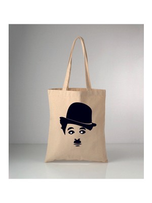 Giftora Charlie Chaplin Baskılı Ham Bez Omuz Çantası