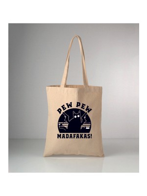 Giftora Hayvanlarımız Kedi Madafakas Baskılı Ham Bez Omuz Çantası 35X40 cm