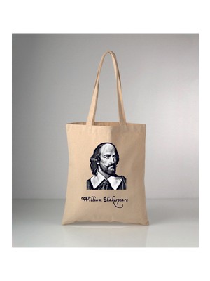 Giftora William Shakespeare Baskılı Ham Bez Omuz Çantası 35X40 cm
