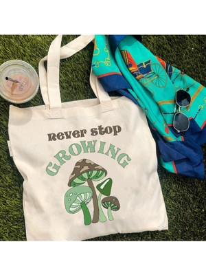 Giftora Mushroom Baskılı Körüklü Kanvas Çanta