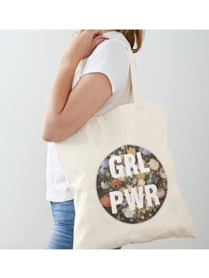 Giftora Grl Pwr Tasarımlı Ham Bez Omuz Çantası