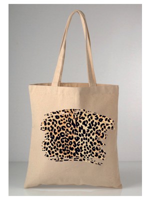 Giftora Leoparlı Desenli Baskılı Ham Bez 35X40 Ekru Omuz Çantası