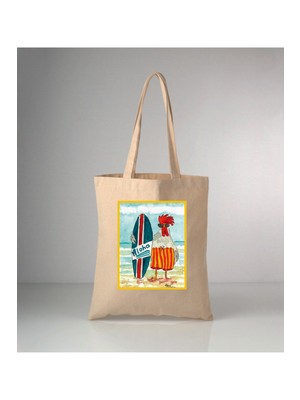 Giftora Hayvanlarımız Sörfçü Horoz Baskılı Ham Bez Omuz Çantası 35X40 cm