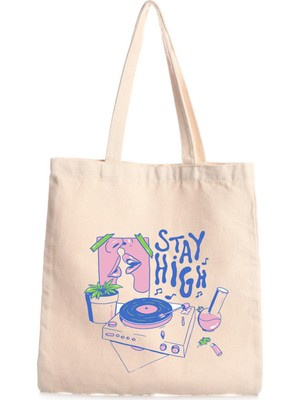 Giftora Stay High Basklı Kanvas Bez Çanta