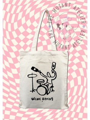 Giftora Wine Rocks Baskılı Ham Bez Çanta 35X40 cm