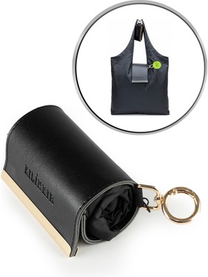 İmaks Saten Kumaş Katlanır Rulo Pratik Çıtçıtlı Kapsül Alışveriş Market Plaj Cep El / Kol Çantası Siyah K004