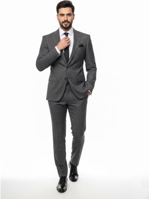 Presto Erkek Klasik Ekose Takım Elbise 6 Drop SIYAH-667-001