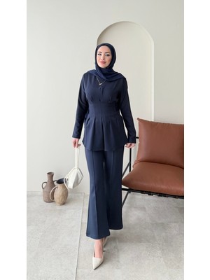 Miraydin Butik Belden Bağlamalı Pantolonlu Scuba Takım – Lacivert