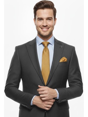 Presto Erkek Slimfit Çizgili Yün Takım Elbise 6 Drop Lacivert  2127-200