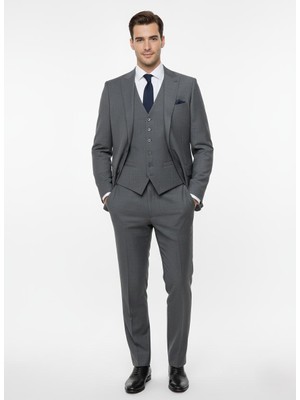 Presto Erkek Slim 6 Drop Yelekli  Takım Elbise Gri 787-750
