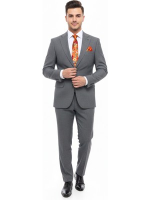 Presto Erkek 4 Drop Regülar Piti Kare Ekose Takım Elbise Füme 481-070