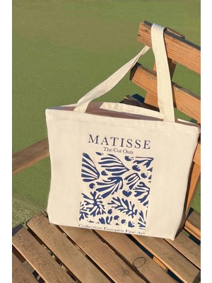 Giftora Matisse Desenli Bez Çanta - Sanatsal Kanvas Omuz Çantası - Kadın Alışveriş Çantası