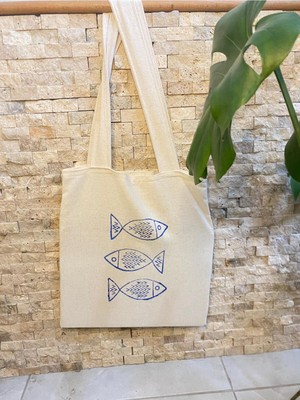 Giftora Ham Bez Çanta Yöresel Tahta Balık Baskısı 35/40 Omuz Çantası