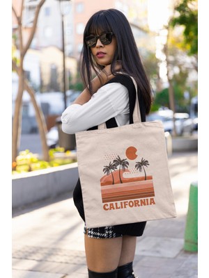 Giftora California Baskılı Bez Çanta