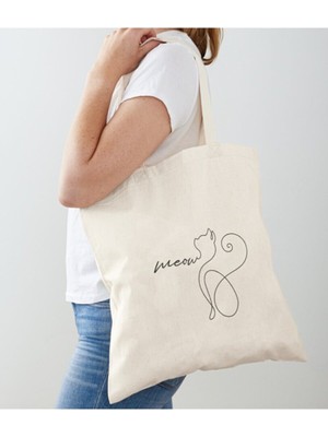Giftora Miyav Kedi Baskılı Ham Bez Omuz Çantas