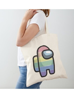 Giftora Amongus Baskılı Ham Bez Omuz Çantası