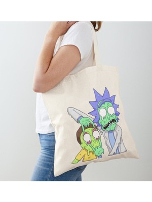 Giftora Rick And Morty Baskılı Ham Bez Omuz