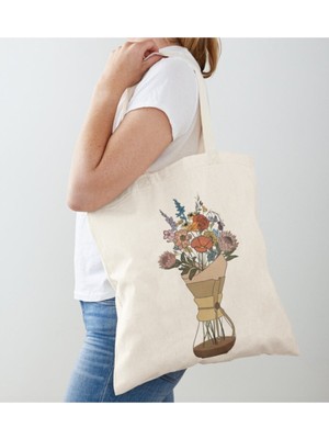 Giftora Flowers Coffe Baskılı Ham Bez Omuz
