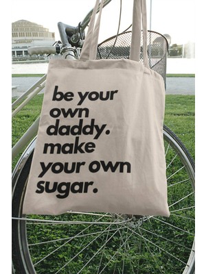 Giftora Sugar Daddy - Girl Tasarımlı Ham Bez Omuz Çantası