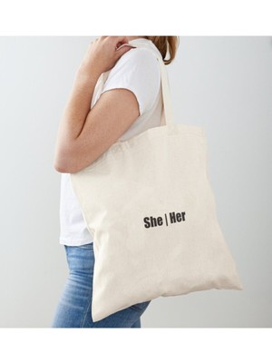 Giftora She / Her Tasarımlı Ham Bez Omuz Çanta