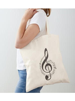 Giftora Müzik Nota Tasarımlı Ham Bez Omuz