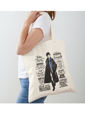 Giftora Sherlock Holmes Baskılı Ham Bez Omuz