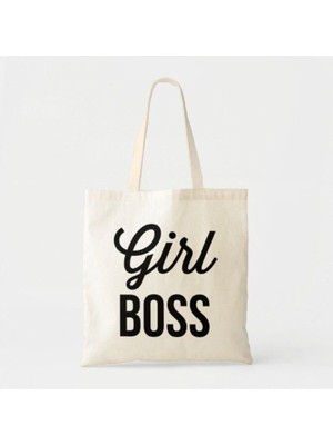 Giftora Girl Boss Baskılı Ham Bez Omuz Çantası