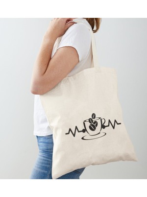 Giftora Kahve Çekirdeği Tasarımlı Ham Bez Omuz Çantası