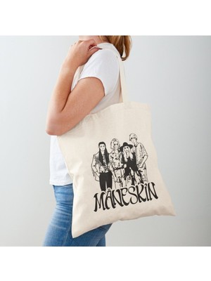 Giftora Maneskin Rock Baskılı Ham Bez Omuz Çantası