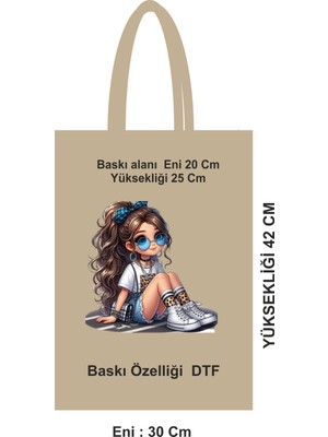 Giftora Saplı Bez Poşet 30X42 cm – Dtf Baskılı, 46 Tel Pamuk Bez