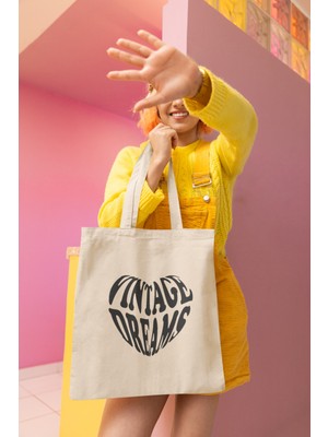 Giftora Vintage Dreams Baskılı Bez Çanta