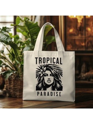 Giftora Tropical Paradise  Baskılı Kanvas Özel Üretim Çanta