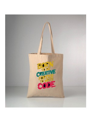 Giftora Born Code Baskılı Ham Bez 35X40 Omuz Çantası