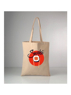 Giftora Sushi Baskılı Ham Bez 35X40 Omuz Çantası
