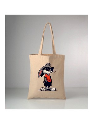 Giftora Komik Mizah-16 Tavşan Baskılı Ham Bez Çanta 35X40 cm