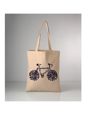 Giftora Bicycle Baskılı Ham Bez Omuz Çantası