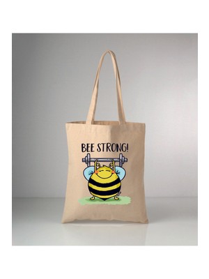 Giftora Hayvanlarımız Bee Strong (Güçlü Ol)Baskılı Ham Bez Omuz Çantası 35X40 cm