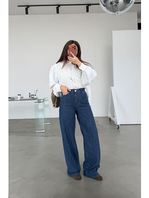 Özge Özgenç Dikiş Desenli Straight Fit Jean