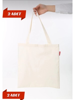 Giftora 2 Adet Punch Işlemelik Bez Çanta 35X40 2 Adet Natural Keten-Pamuk Alışveriş Çantası
