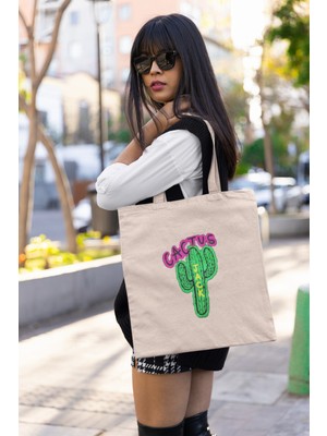 Giftora Cactus Baskılı Bez Çanta
