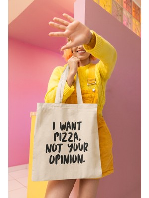 Giftora Pizza Baskılı Bez Çanta