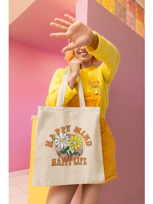 Giftora Happy Life Baskılı Bez Çanta