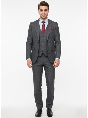 Presto Erkek Slimfit 6 Drop Yelekli Takım Elbise Siyah 786-022