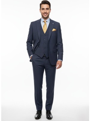 Presto Erkek Slimfit 6 Drop Yelekli Takım Elbise Lacivert 794-200