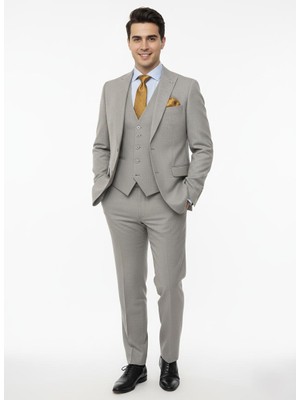 Presto Erkek Slimfit 6 Drop Yelekli Takım Elbise Gri 794-050