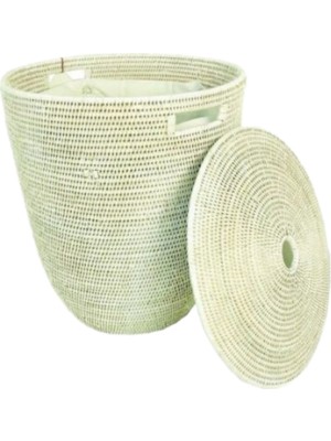 Baolgi Hasır Pamuklu Çamaşır Sepeti Kahverengi Beyaz 45/26X55 cm