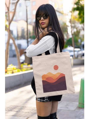 Giftora Dağlar Baskılı Bez Çanta